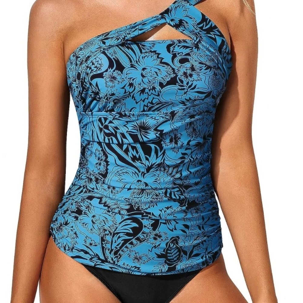 NWT XL Two Piece One Shoulder Strap Tankini Bathing Suit
